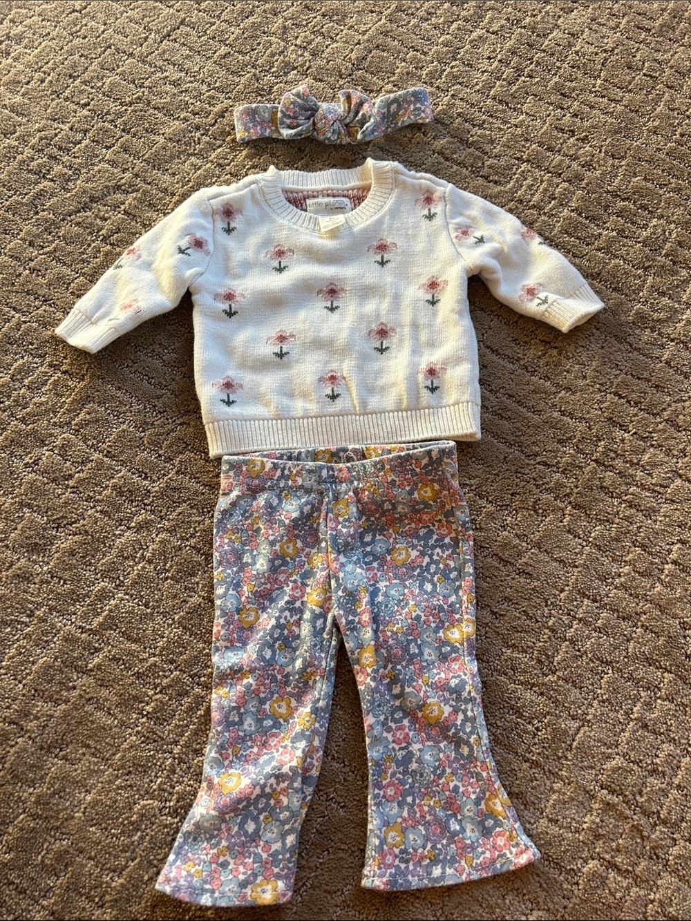 Cream Floral Knit Sweater & Floral Leggings Kids Matching Set